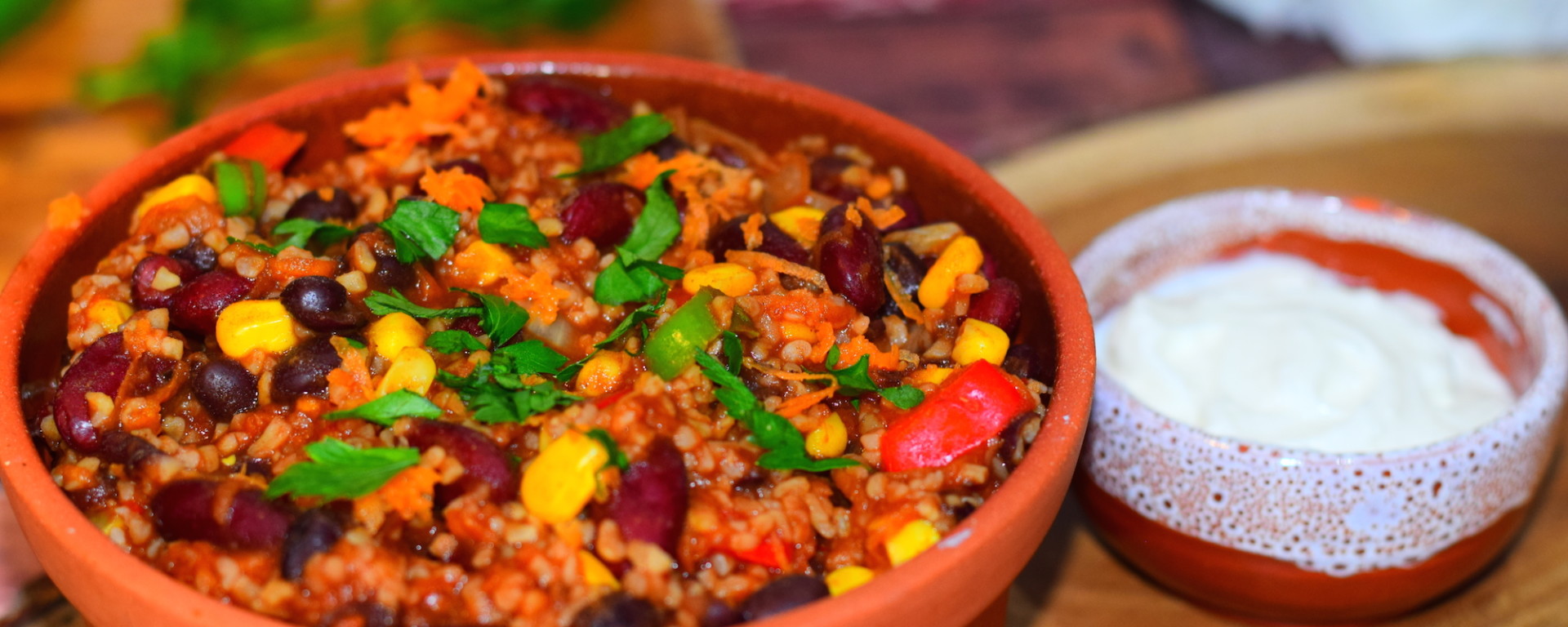 A healthy bulgur wheat vegetarian chilli recipe from MyNutriCounter