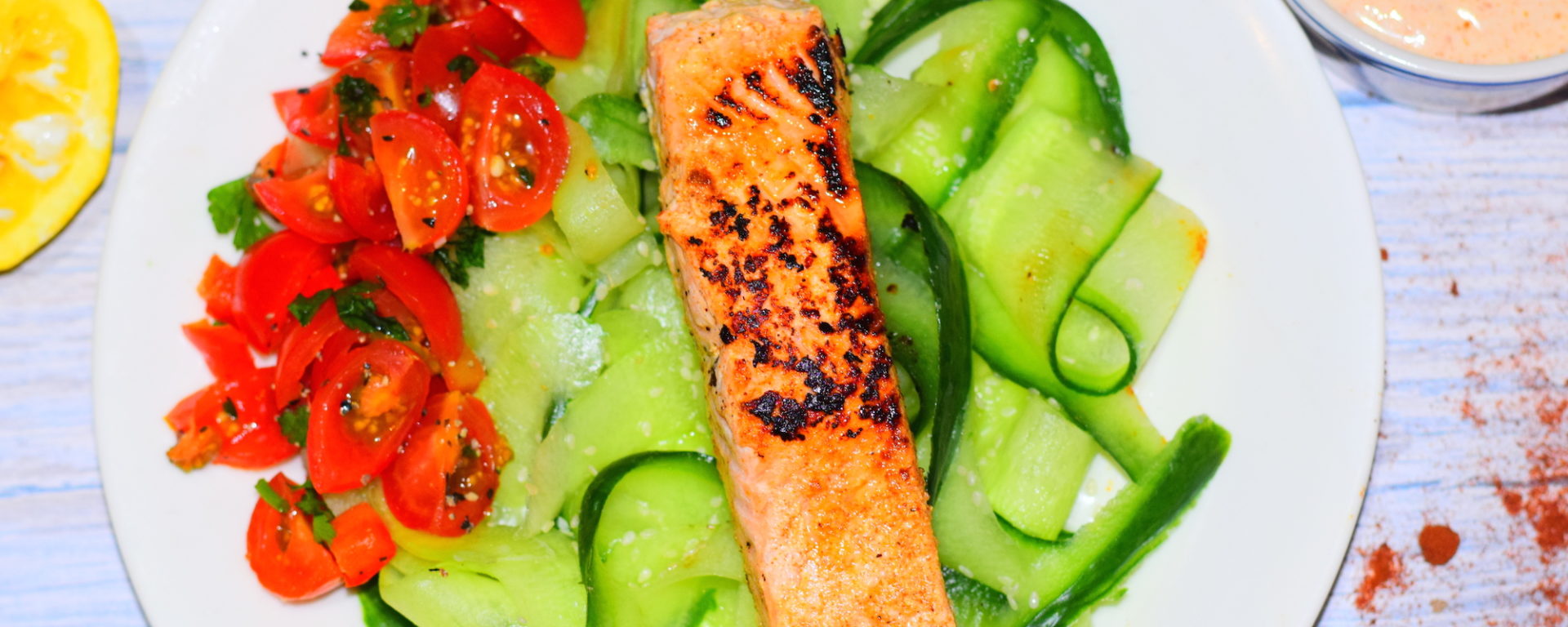 A healthy and delicious salmon and cucumber salad recipe that's ready in under 20 minutes from MyNutriCounter
