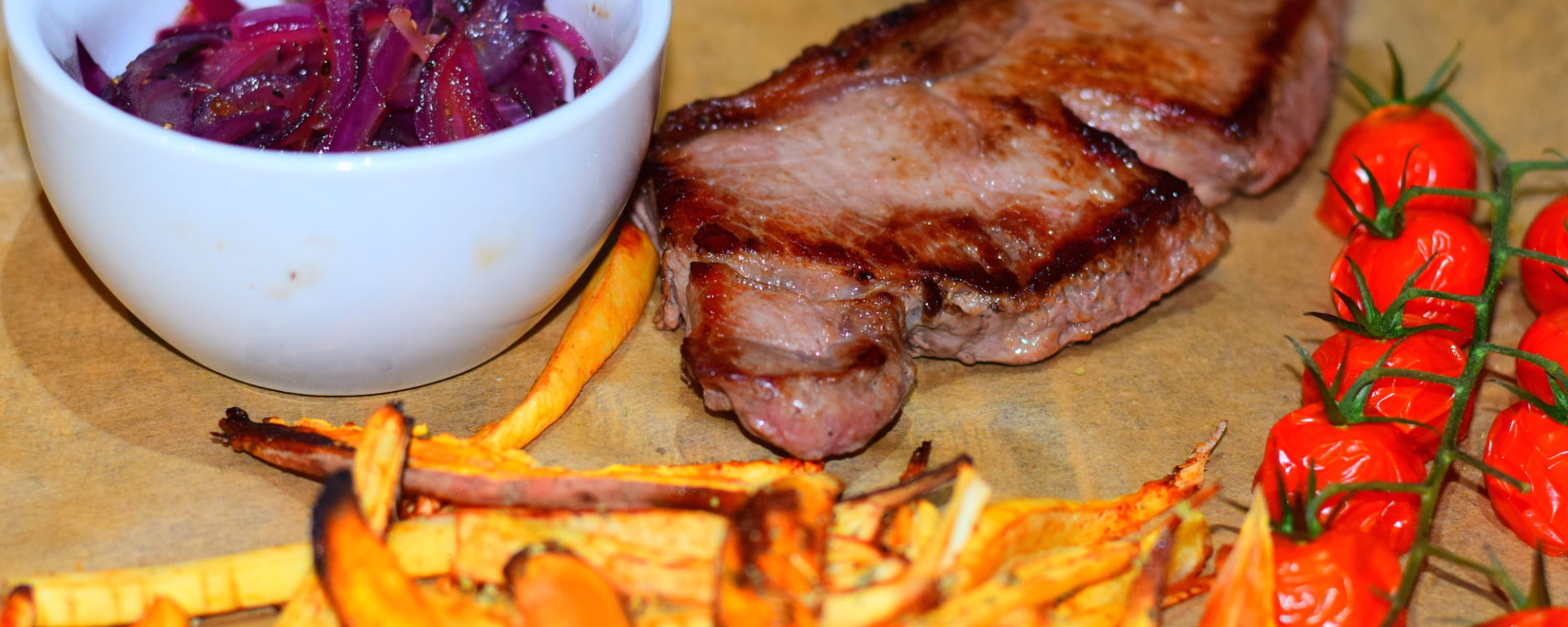 Healthy steak, parsnip and sweet potato fries recipe from MyNutriCounter